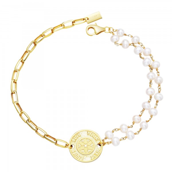 SHIRUSHI Armband gold/weiße Perle