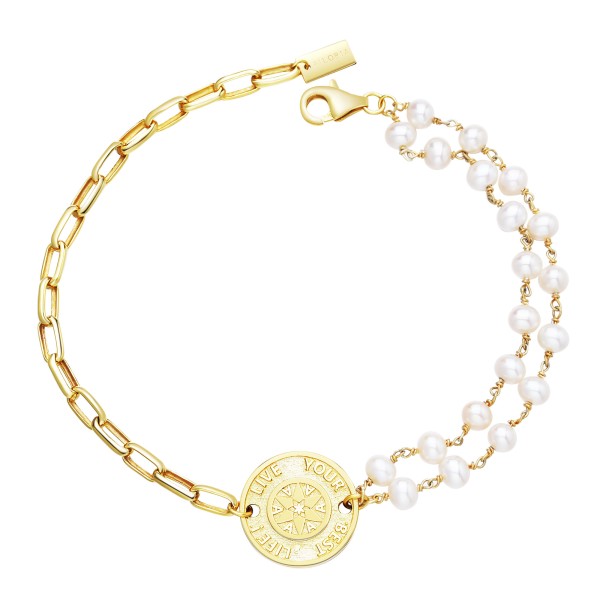 SHIRUSHI Armband gold/weiße Perle