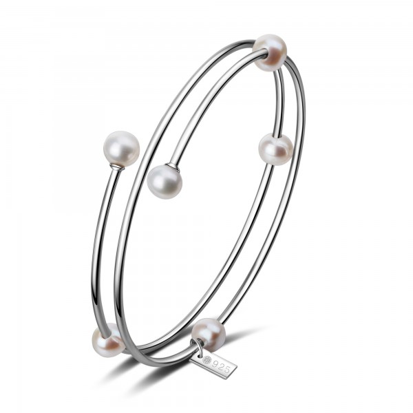 MIDORI Bangle silver/white pearl